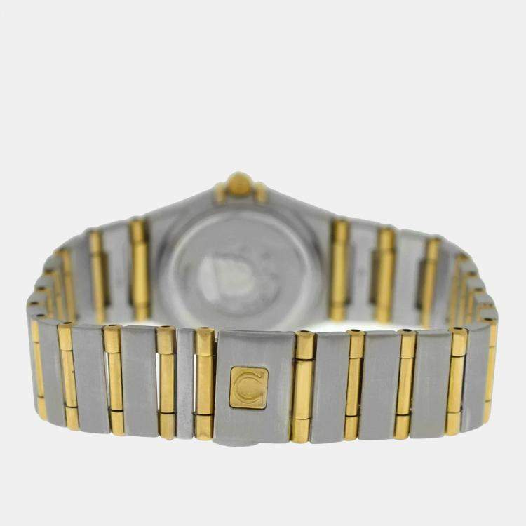 Pre Owned Omega Constellation 1367.10.00 Quartz Champagne 18k Yellow Gold Stainless Steel Diamond Women's Wristwatch 22 mm