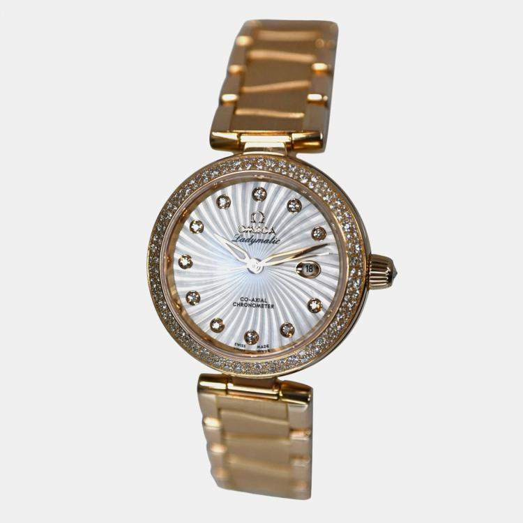 Pre Owned Omega De Ville Ladymatic 425.65.34.20.55.002 Automatic MOP 18K Rose Gold Women's Wristwatch 34 mm