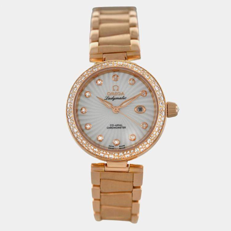 Pre Owned Omega De Ville Ladymatic 425.65.34.20.55.002 Automatic MOP 18K Rose Gold Women's Wristwatch 34 mm