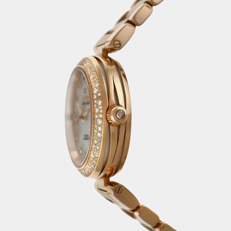 Pre Owned Omega De Ville Ladymatic 425.65.34.20.55.002 Automatic MOP 18K Rose Gold Women's Wristwatch 34 mm