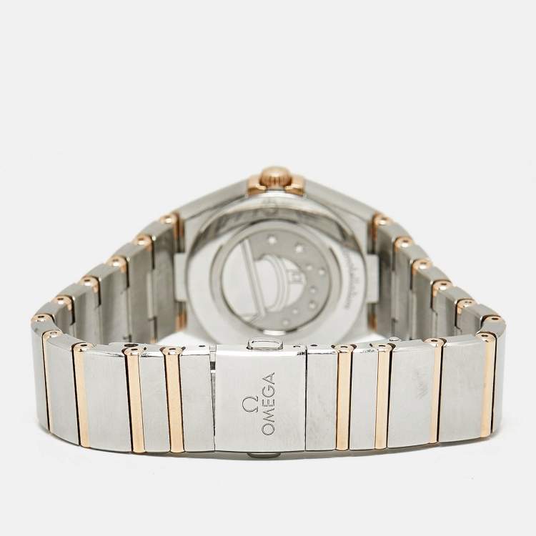 Pre Owned Omega Brown Diamond 18k Rose Gold Stainless Steel Constellation 131.25.28.60.63.001 Women's Wristwatch 28 mm 