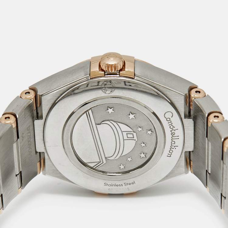 Pre Owned Omega Brown Diamond 18k Rose Gold Stainless Steel Constellation 131.25.28.60.63.001 Women's Wristwatch 28 mm 