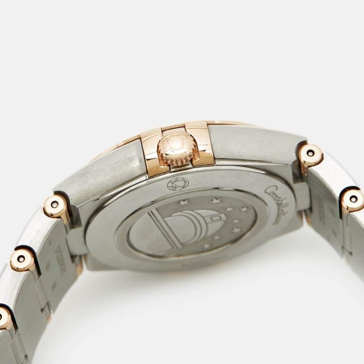 Pre Owned Omega Brown Diamond 18k Rose Gold Stainless Steel Constellation 131.25.28.60.63.001 Women's Wristwatch 28 mm 