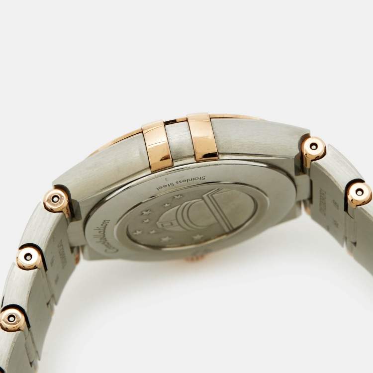 Pre Owned Omega Brown Diamond 18k Rose Gold Stainless Steel Constellation 131.25.28.60.63.001 Women's Wristwatch 28 mm 
