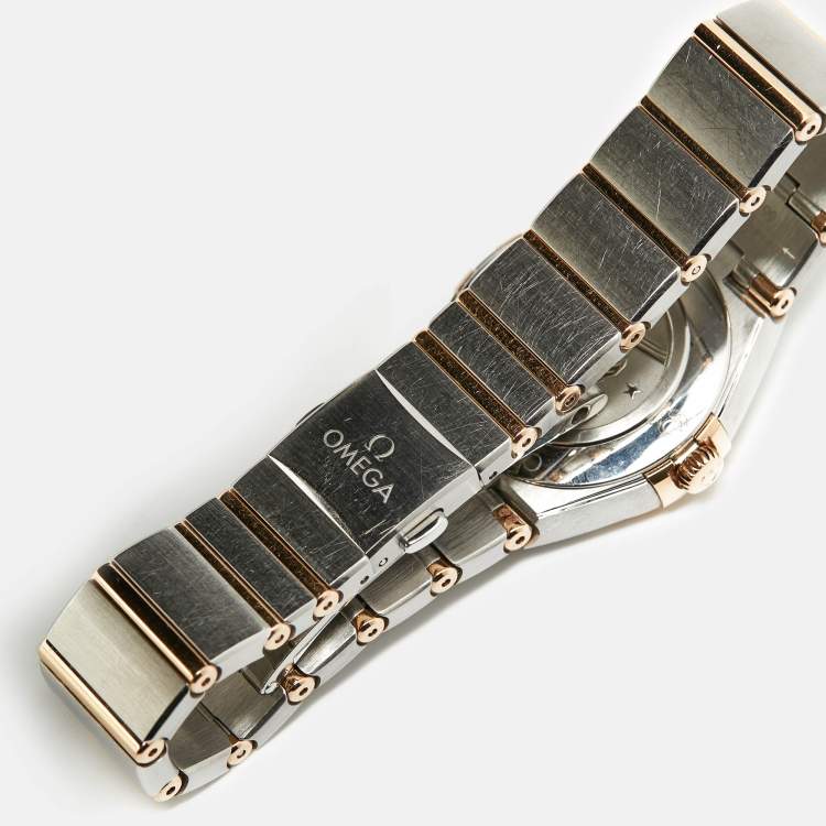 Pre Owned Omega Brown Diamond 18k Rose Gold Stainless Steel Constellation 131.25.28.60.63.001 Women's Wristwatch 28 mm 