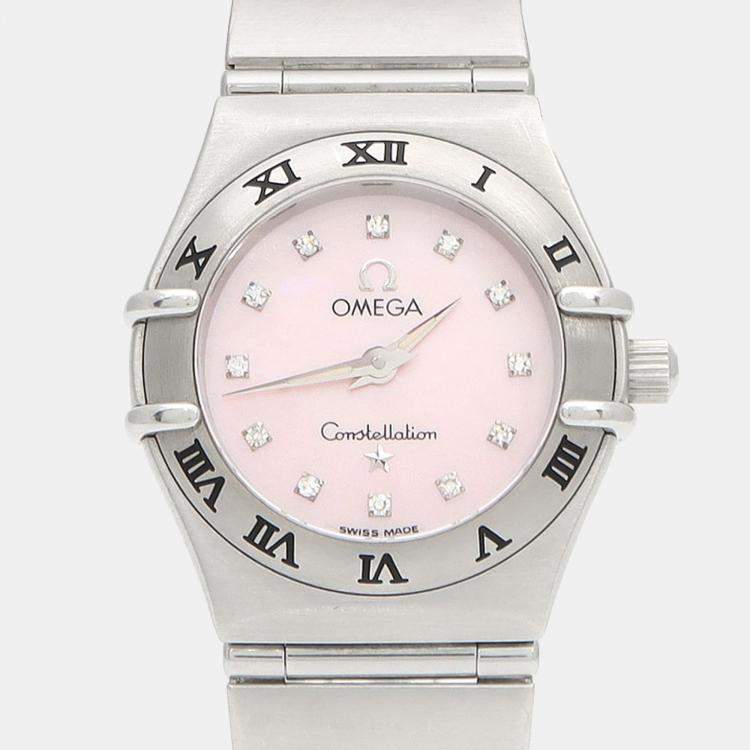 Pre Owned Omega Constellation Quartz MOP Diamond Stainless Steel Womens Wristwatch 22.5 mm