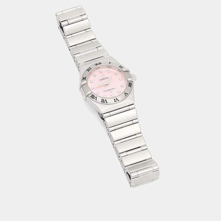 Pre Owned Omega Constellation Quartz MOP Diamond Stainless Steel Womens Wristwatch 22.5 mm