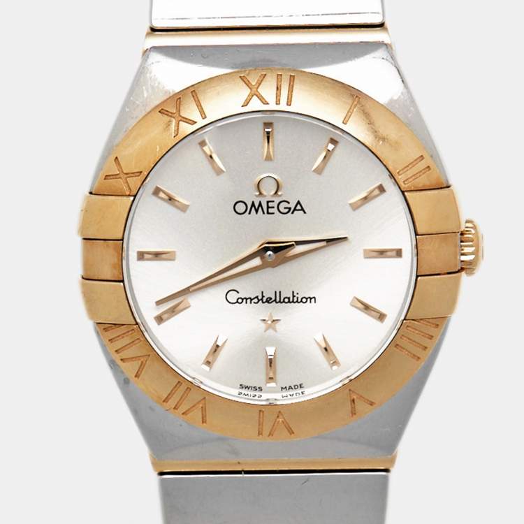 Pre Owned Omega Constellation 795.1002 Silver Dial 18K Yellow Gold Stainless Steel Women's Wristwatch 24 mm