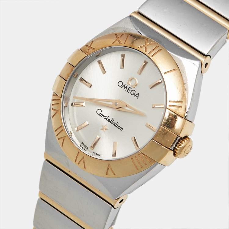 Pre Owned Omega Constellation 795.1002 Silver Dial 18K Yellow Gold Stainless Steel Women's Wristwatch 24 mm