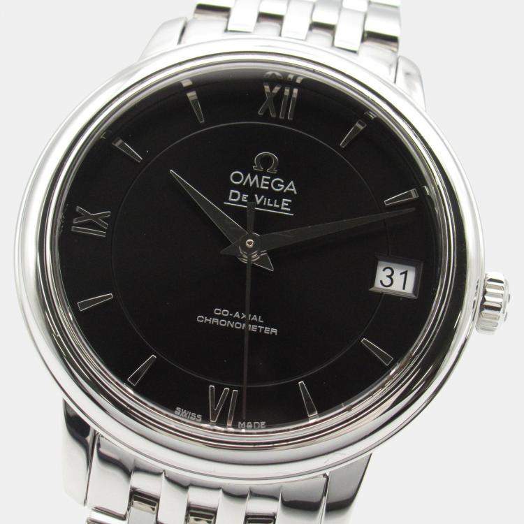 Pre Owned ساعة يد نسائية أوميغا دوفيل بريستيج 424.10.33.20.01.001 أوتوماتيك سوداء ستانلس ستيل 32.5 مم