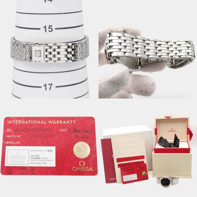 Pre Owned ساعة يد نسائية أوميغا دوفيل بريستيج 424.10.33.20.01.001 أوتوماتيك سوداء ستانلس ستيل 32.5 مم