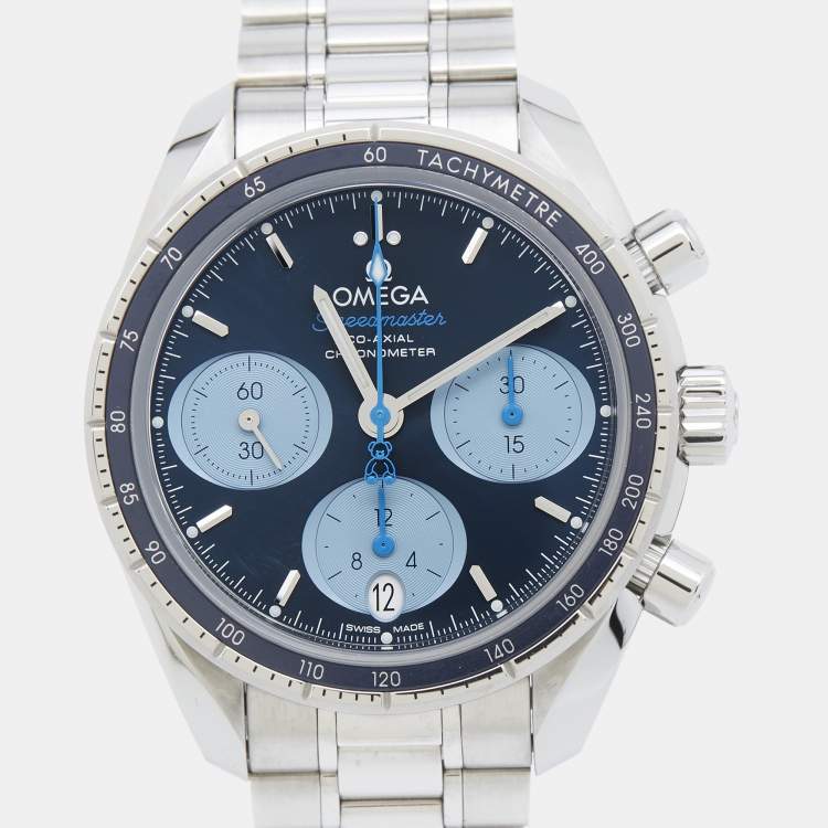 Pre Owned Omega Speedmaster Co-Axial Chronometre 324.30.38.50.03.002 Blue Dial Stainless Steel Unisex Wristwatch 38 mm