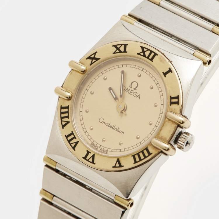Pre Owned Omega Vintage Constellation 795.1080 Champagne Dial 18K Yellow Gold Stainless Steel Women's Wristwatch 22.50 mm