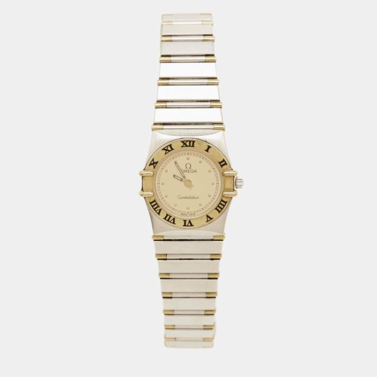 Pre Owned Omega Vintage Constellation 795.1080 Champagne Dial 18K Yellow Gold Stainless Steel Women's Wristwatch 22.50 mm