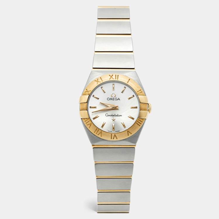 Pre Owned Omega Constellation 123.20.24.60.02.002 Silver Dial 18K Yellow Gold Stainless Steel Women's Wristwatch 24 mm