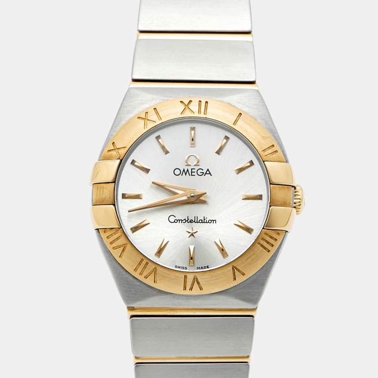 Pre Owned Omega Constellation 123.20.24.60.02.002 Silver Dial 18K Yellow Gold Stainless Steel Women's Wristwatch 24 mm