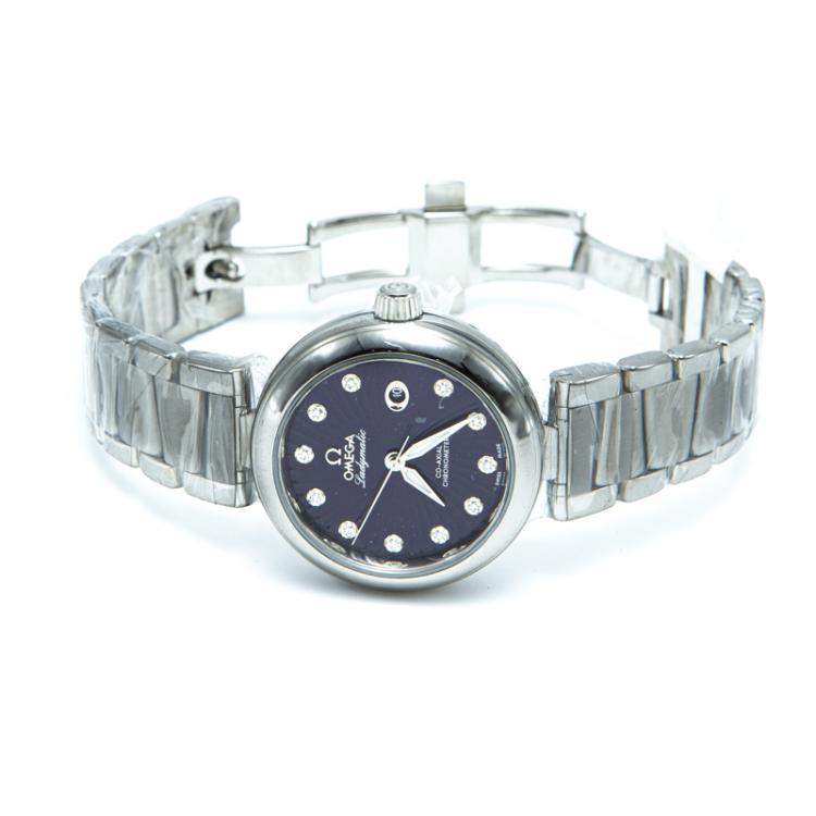 Pre Owned Omega Purple Stainless Steel Deville Ladymatic Diamond Women's Watch 34MM
