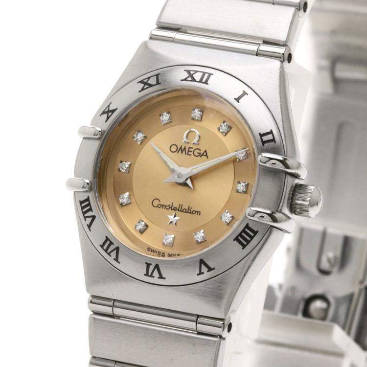 Pre Owned Omega Pink Stainless Steel Diamond Cindy Crawford Constellation 1564.65 Women's Wristwatch 23.5 mm