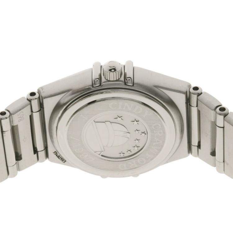 Pre Owned Omega Pink Stainless Steel Diamond Cindy Crawford Constellation 1564.65 Women's Wristwatch 23.5 mm