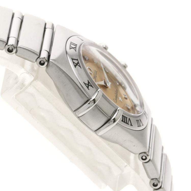 Pre Owned Omega Pink Stainless Steel Diamond Cindy Crawford Constellation 1564.65 Women's Wristwatch 23.5 mm