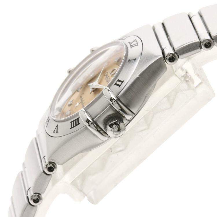 Pre Owned Omega Pink Stainless Steel Diamond Cindy Crawford Constellation 1564.65 Women's Wristwatch 23.5 mm