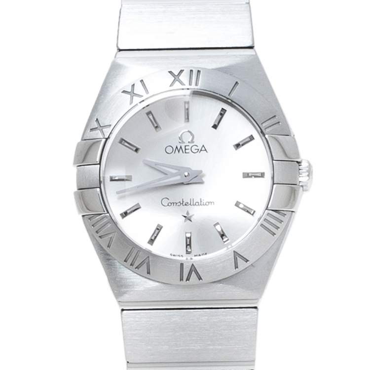 Pre Owned Omega Silver Stainless Steel Constellation 123.10.24.60.02.001 Women's Wristwatch 24 mm
