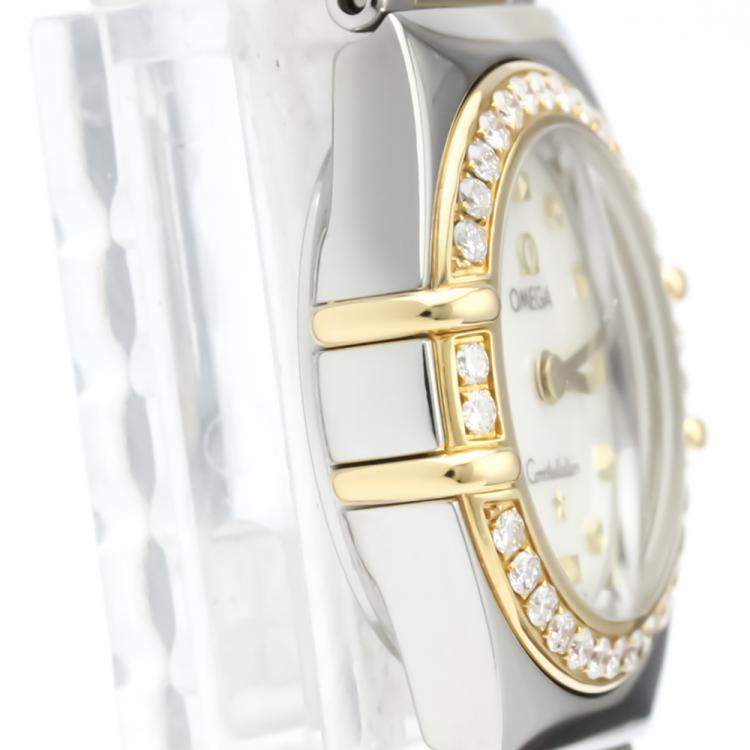 Pre Owned Omega MOP Diamonds 18K Yellow Gold And Stainless Steel Constellation My Choice 1365.71 Women's Wristwatch 22 MM