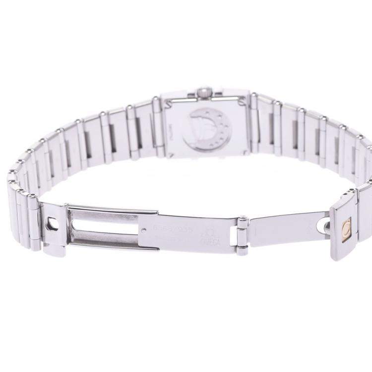 Pre Owned Omega Pink MOP Stainless Steel Constellation Quadro 1531.73 Women's Wristwatch 15 x 20 MM 