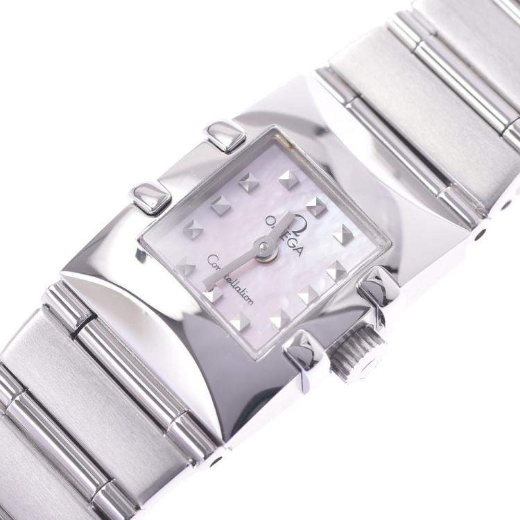 Pre Owned Omega Pink MOP Stainless Steel Constellation Quadro 1531.73 Women's Wristwatch 15 x 20 MM 