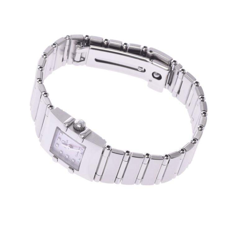Pre Owned Omega Pink MOP Stainless Steel Constellation Quadro 1531.73 Women's Wristwatch 15 x 20 MM 