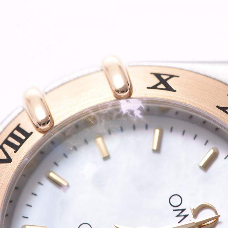 Pre Owned Omega White 18K Yellow Gold And Stainless Steel Constellation 1262.70 Women's Wristwatch 21 MM