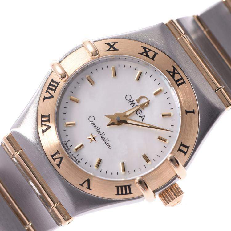 Pre Owned Omega White 18K Yellow Gold And Stainless Steel Constellation 1262.70 Women's Wristwatch 21 MM