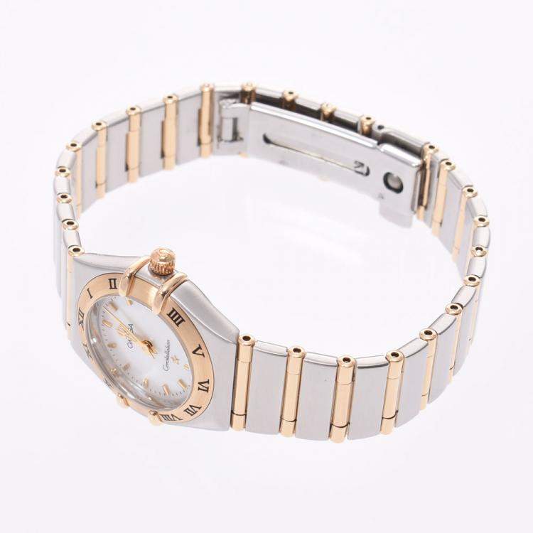 Pre Owned Omega White 18K Yellow Gold And Stainless Steel Constellation 1262.70 Women's Wristwatch 21 MM