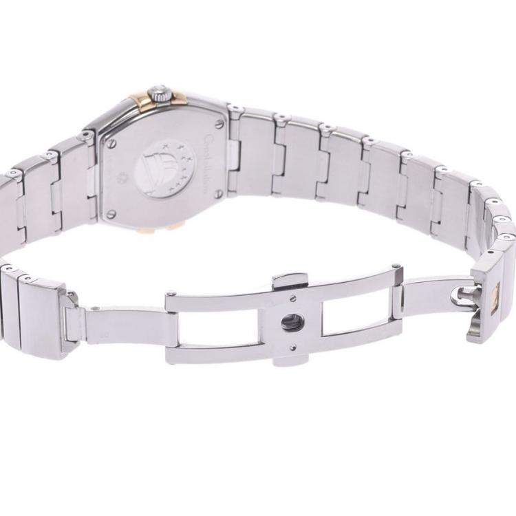 Pre Owned Omega MOP Diamonds 18k Yellow Gold And Stainless Steel Constellation 123.20.24.60.55.006 Women's Wristwatch 24 MM