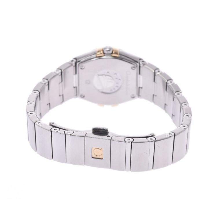 Pre Owned Omega MOP Diamonds 18k Yellow Gold And Stainless Steel Constellation 123.20.24.60.55.006 Women's Wristwatch 24 MM