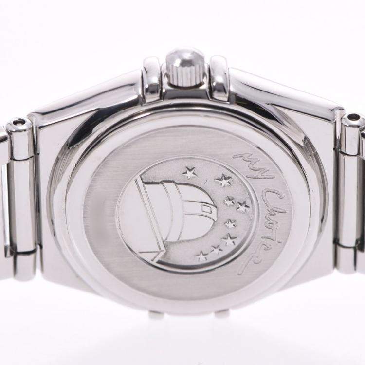 Pre Owned Omega Black Diamonds Stainless Steel Constellation Mini 1566.56 Women's Wristwatch 22.5 MM