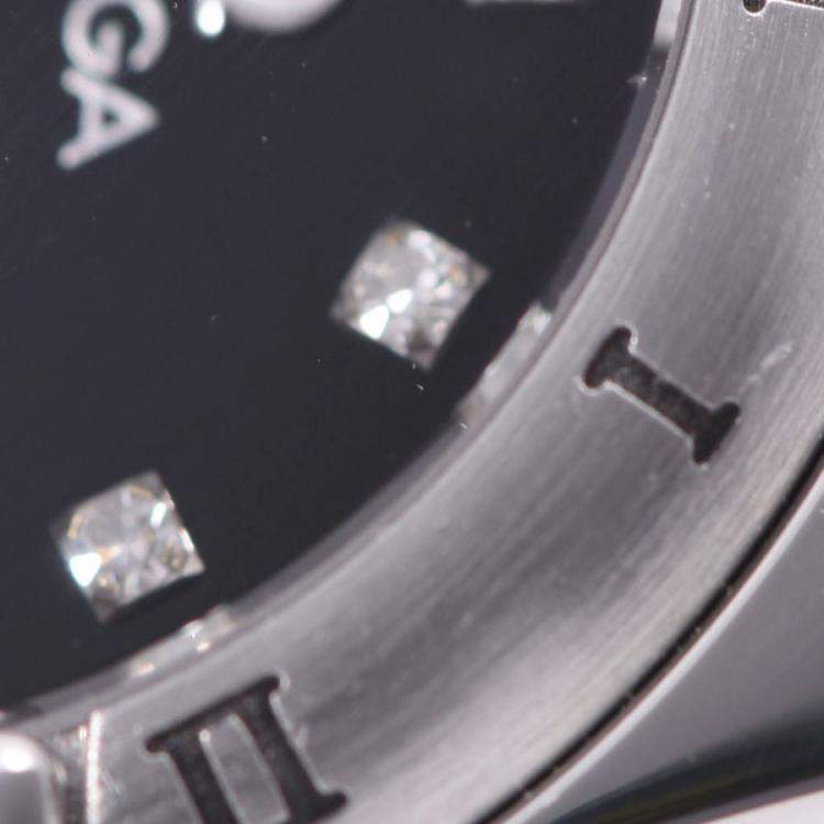 Pre Owned Omega Black Diamonds Stainless Steel Constellation Mini 1566.56 Women's Wristwatch 22.5 MM