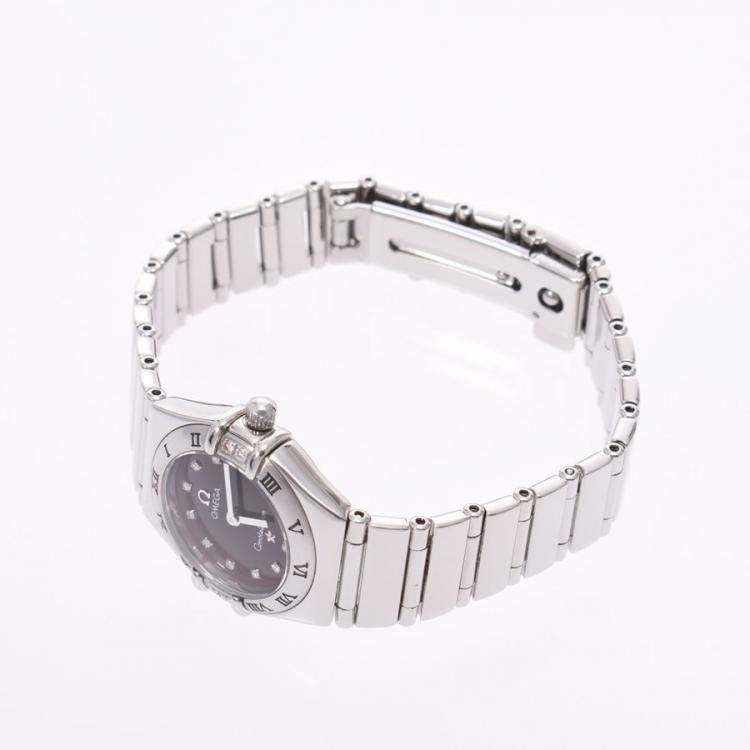 Pre Owned Omega Black Diamonds Stainless Steel Constellation Mini 1566.56 Women's Wristwatch 22.5 MM