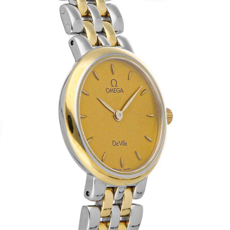 Pre Owned Omega Champagne Gold Tone Stainless Steel De Ville Classic 7260.11.00 Women's Wristwatch 23.5 MM