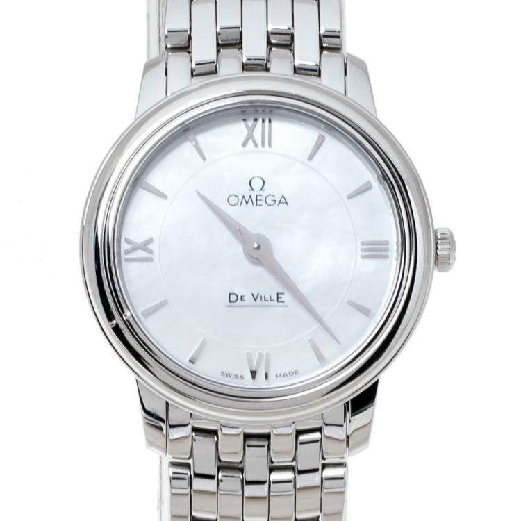 مملوكة مسبقًا Omega Mother Of Pearl Stainless Steel De Ville Prestige 424.10.27.60.05.001 Women's Wristwatch 27.40 mm