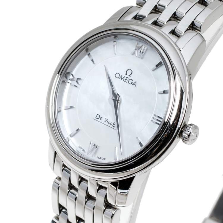 مملوكة مسبقًا Omega Mother Of Pearl Stainless Steel De Ville Prestige 424.10.27.60.05.001 Women's Wristwatch 27.40 mm