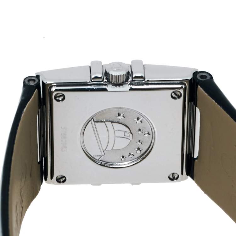 Pre Owned Omega Black Stainless Steel Patent Leather Diamond Constellation Quadra 895.1230 Women's Wristwatch 19 mm