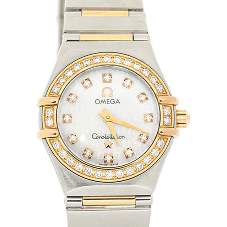 Pre Owned Omega MOP 18K Yellow Gold & Stainless Steel Diamond Constellation 895.1203 Women's Wristwatch 22 mm