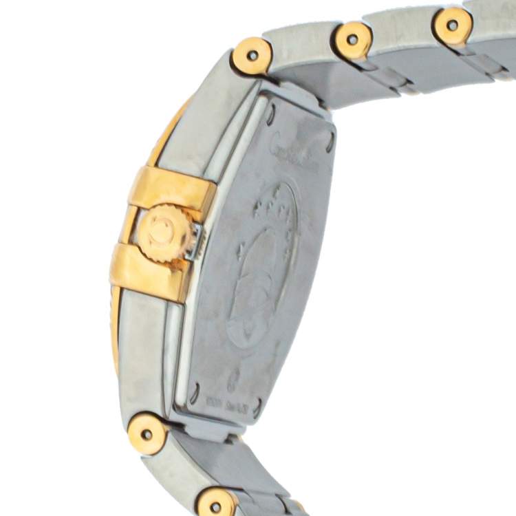 Pre Owned Omega Coral Mother Of Pearl 18K Yellow Gold & Stainless Steel Constellation Women's Wristwatch 27mm 