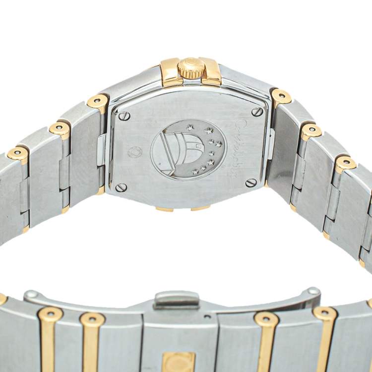 Pre Owned Omega Champagne 18K Yellow Gold Stainless Steel Constellation Women's Wristwatch 24 mm