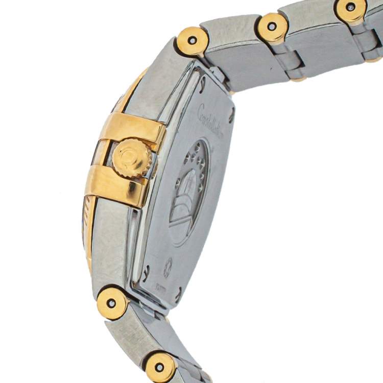 Pre Owned Omega Champagne 18K Yellow Gold Stainless Steel Constellation Women's Wristwatch 24 mm