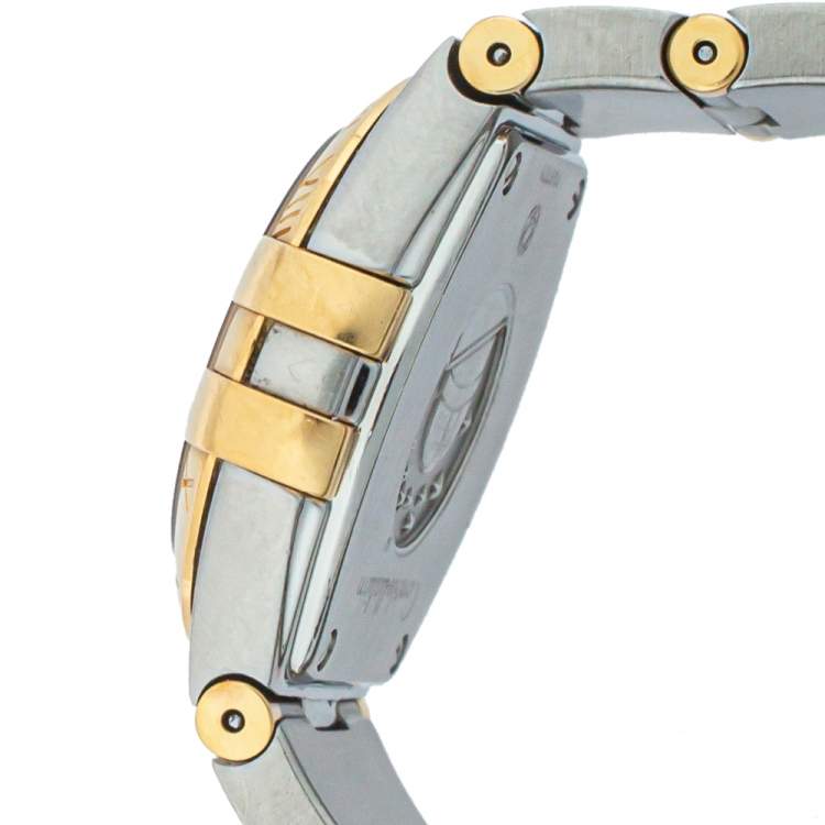 Pre Owned Omega Champagne 18K Yellow Gold Stainless Steel Constellation Women's Wristwatch 24 mm