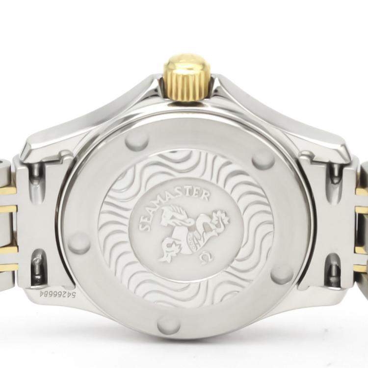 Pre Owned Omega Champagne 18K Yellow Gold And Stainless Steel Seamaster Quartz Women's Wristwatch 26 MM