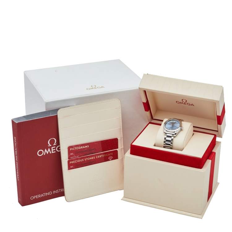 Pre Owned Omega Blue Diamonds Stainless Steel Seamaster Aqua Terra 220.10.28.60.53.001 Women's Wristwatch 28 mm