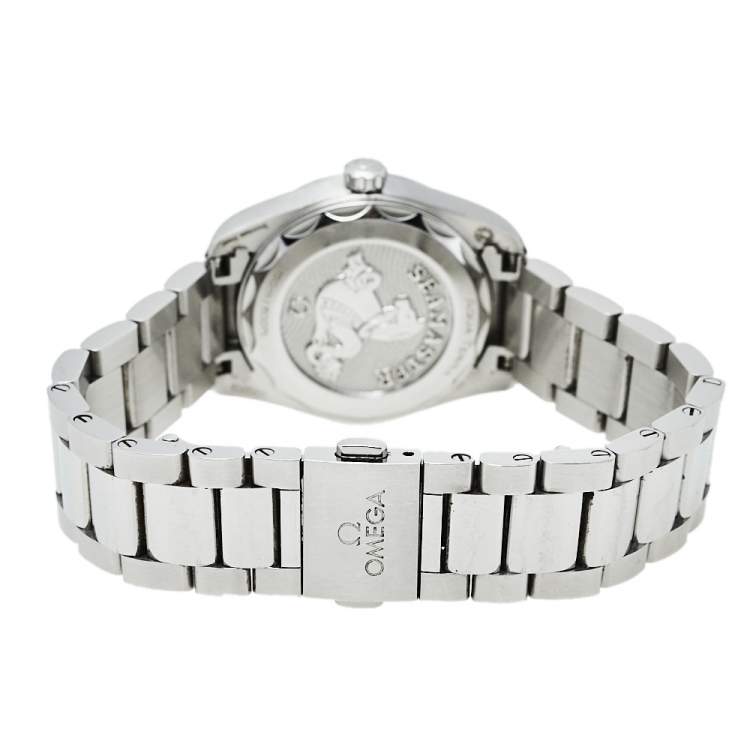 Pre Owned Omega Blue Diamonds Stainless Steel Seamaster Aqua Terra 220.10.28.60.53.001 Women's Wristwatch 28 mm
